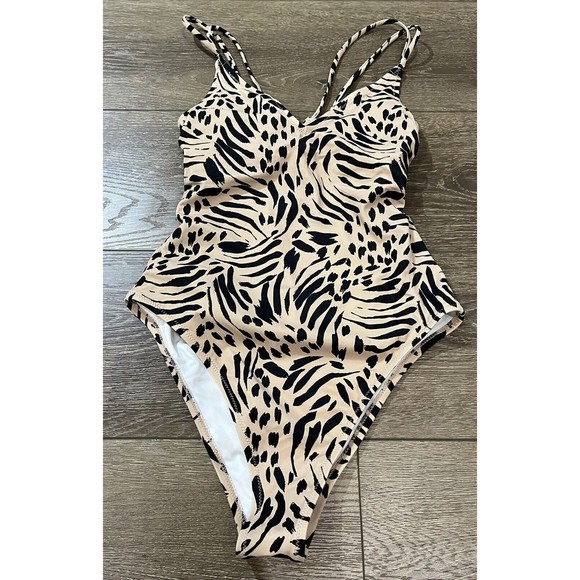 Shade & Shore Tie Back Monokini One Piece Swimsuit Animal print Small swim 1222 - Picture 4 of 9